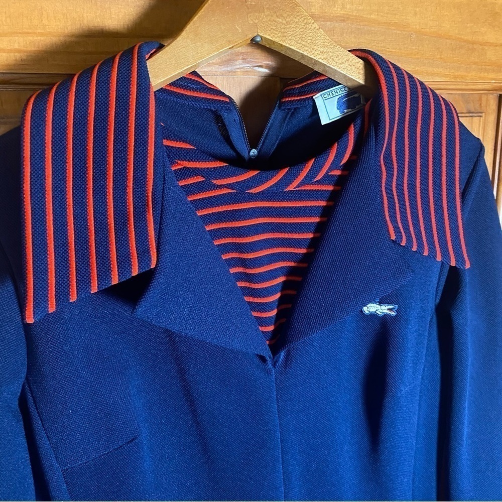 Extremely RARE Vintage Chemise Lacoste 1970s Navy Dress with Red Stripe Accent - Picture 6 of 12